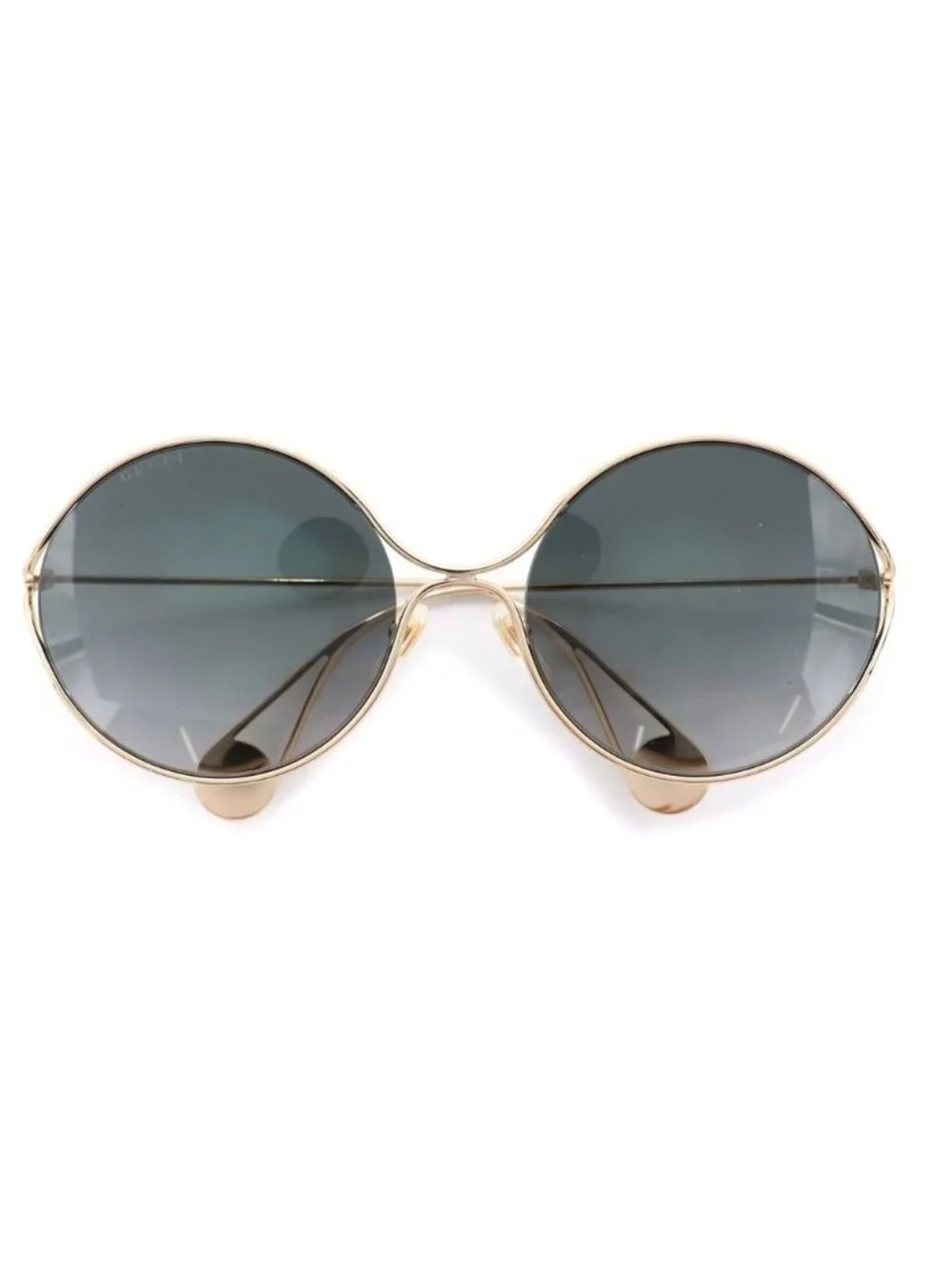 Gucci GG Logo Faux Pearl Asian Fit Sunglasses Eyewear Gold Gray Gradient